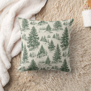 Coussin Nappe verte en toile de Jouy à motif d'arbre de No