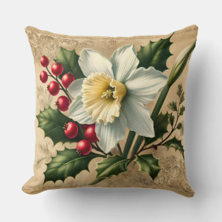 Coussin Narcisse de décembre et mois de naissance de houx