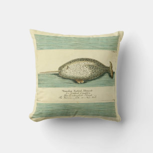 Coussin Narwhal Antique Baleine Aquarelle Art scientifique