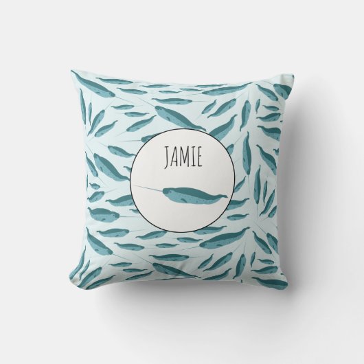 Coussin Narwhal dans le Motif de l'océan bleu (Recto)