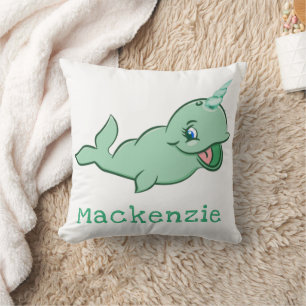 Coussin Narwhal Vert Mignon Menthe Chibi Dessin Animé Pe