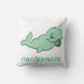 Coussin Narwhal Vert | Mignon Menthe Chibi Dessin Animé Pe (Recto)
