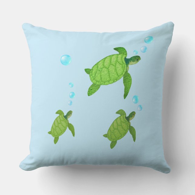 Coussin Natation des tortues de mer vertes sur turquoise (Recto)