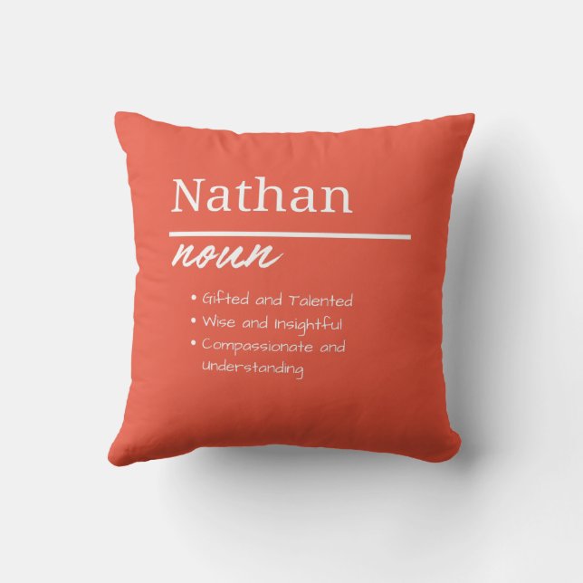 Coussin Nathan, Garçon Nom Personnalisé Définition (Verso)