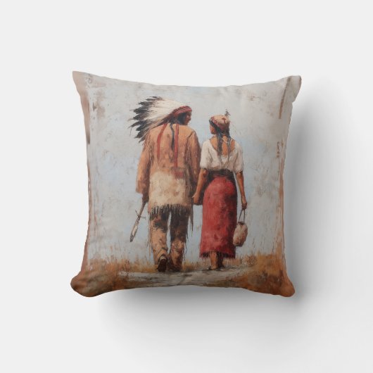 Coussin Native American Couple Throw Pillow (Recto)
