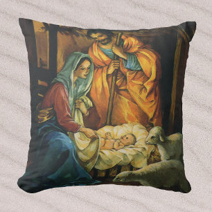Coussin Nativité de Noël Vintage, Baby Jesus in Manger