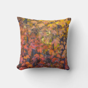Coussin nature art automne feuilles rouges et jaunes