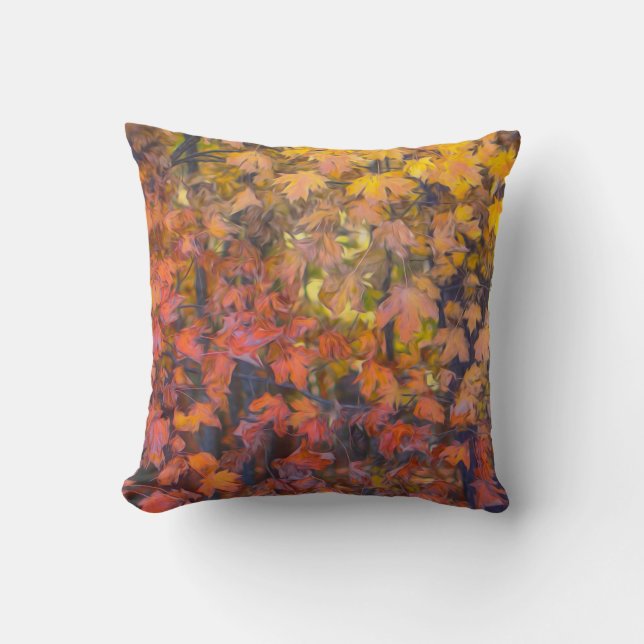 Coussin nature art automne feuilles rouges et jaunes (Recto)