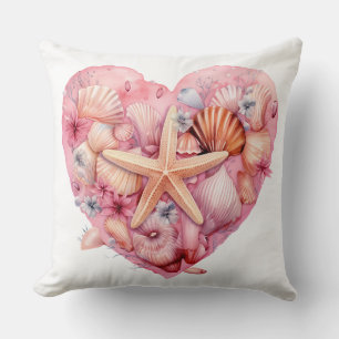 COUSSIN NATURE MORTE COQUILLAGE D'ÉTÉ EN FORME DE CŒUR ROS