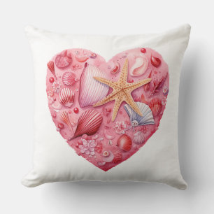 COUSSIN NATURE MORTE COQUILLAGE D'ÉTÉ EN FORME DE CŒUR ROS