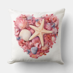 COUSSIN NATURE MORTE COQUILLAGE D'ÉTÉ EN FORME DE CŒUR ROS