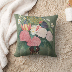 Coussin Nature morte florale rose vintage de Henri Roussea