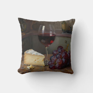 Coussin Nature morte réaliste au fromage et raisins au vin