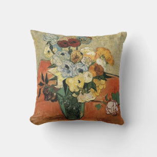 Coussin Nature morte -Vase japonais avec roses et anémones