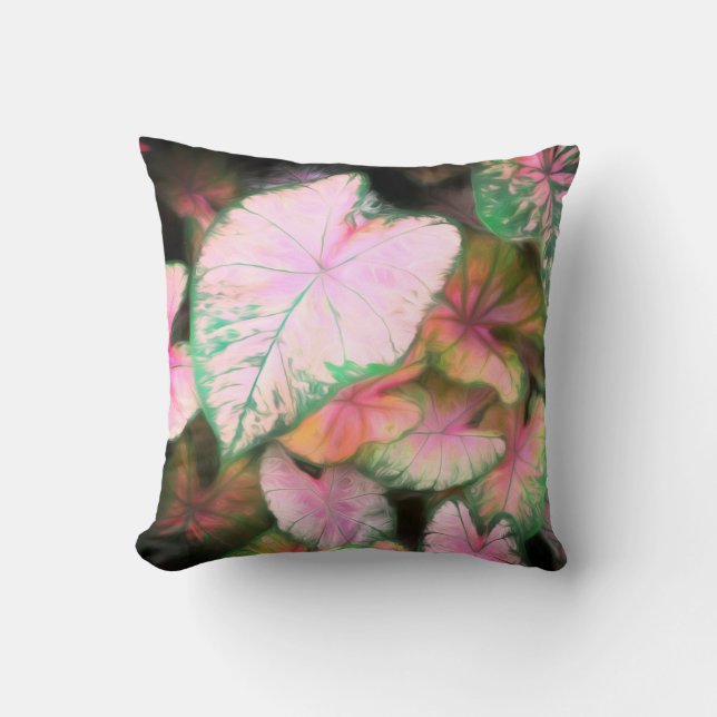 Coussin nature rose et vert Caladium feuilles (Recto)