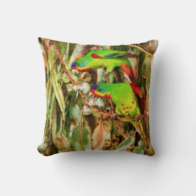 Coussin Nature tropicale Parrots Oiseaux verts (Recto)