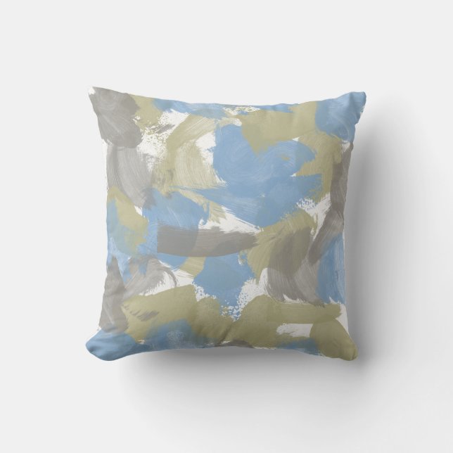 Coussin Nature Vert, Bleu, Gris Gris Paint Strots (Recto)