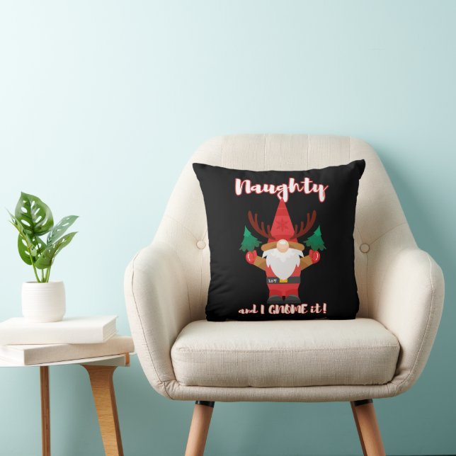 Coussin NAUGHTY ET JE LE GNOME drôle Noël (Chaise)