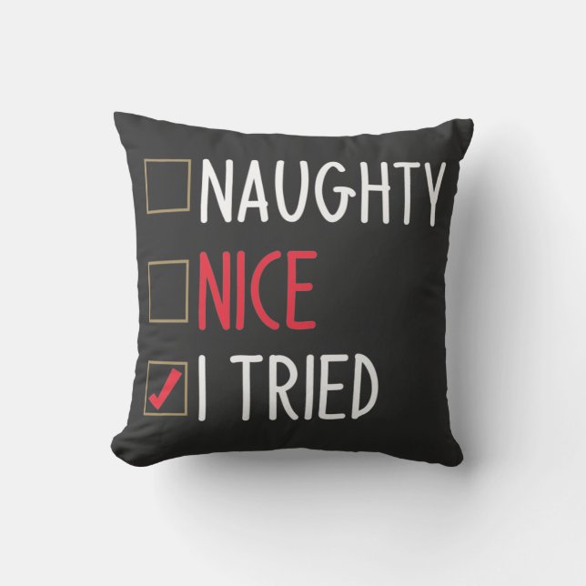 Coussin Naughty Nice J'Ai Essayé Funny Noir & Rouge Noël (Recto)