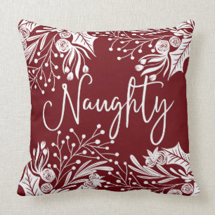 Coussin Naughty Nice Rouge Blanc Noël Floral Ivy Feuilles