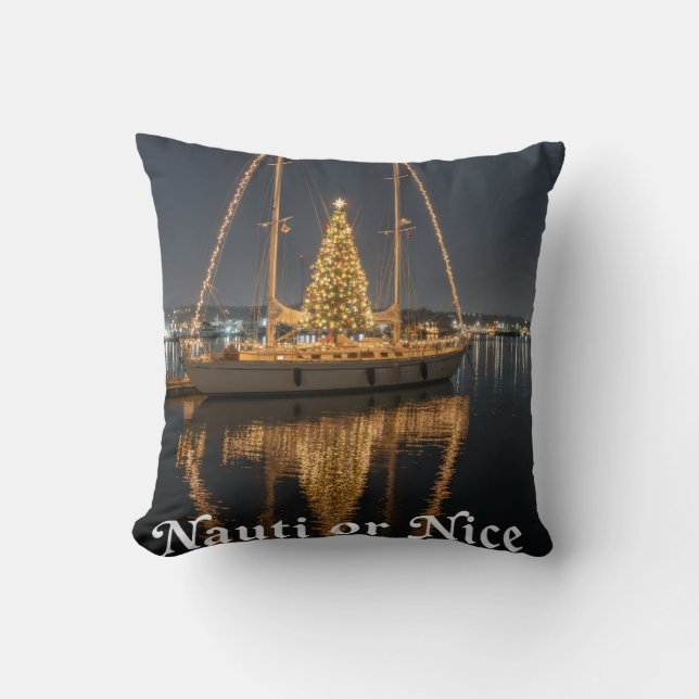 Coussin "Nauti" or Nice" - Festive Sailboat Christmas (Recto)