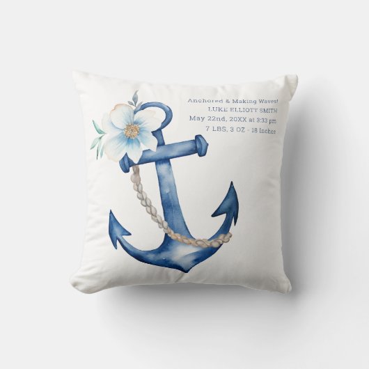 Coussin Nautical Baby Birth | Aquarelle bleue (Recto)