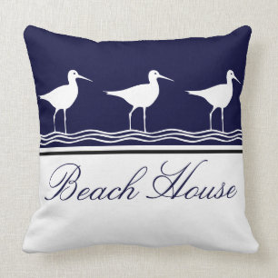 Coussin Nautical Beach house Marine bleu Sandpipers