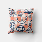 Coussin Nautical Doodles – Monogramme Gingham Corail et Nu (Verso)