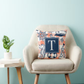Coussin Nautical Doodles – Monogramme Gingham Corail et Nu (Chaise)