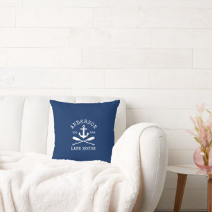 Coussin Nautical Lake House Famille Ancre Oars Marine Bleu