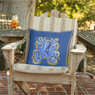 Coussin Nautical Marine Beach House Octopus Bleu Élégant