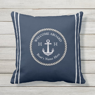 Coussin Nautical Marine Blue Boat Nom Ancre corde 
