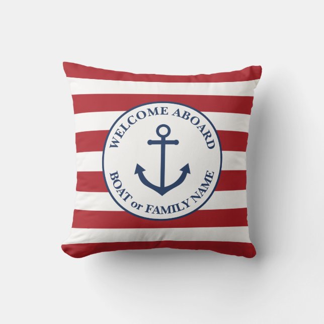 Coussin Nautical striped welcome aboard pillow (Recto)