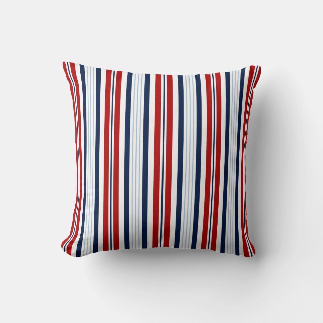Coussin Nautical Stripes -  Blue, White, Red Maritime (Recto)