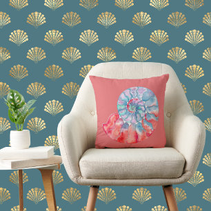 Coussin Nautilus gris bleu sur le corail