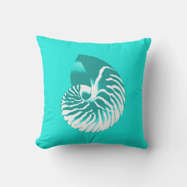 Coussin Nautilus Shell - Turquoise et Aqua (Recto)
