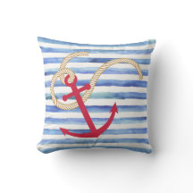 Coussin nautique à bande bleue et blanche