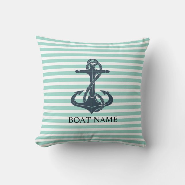 Coussin Nautique,Ancre,Rayes Vert Menthe (Recto)