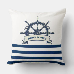 Coussin Nautique, Bateau Roue, Bleu Bleu Marine Blancs
