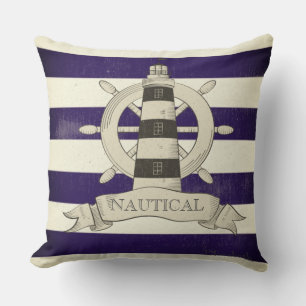 Coussin Nautique, Bateau Roue, Bleu et Blancs