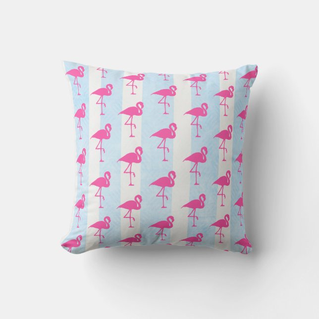 Coussin Nautique bleu et rose Flamant rose Beach House Cou (Recto)