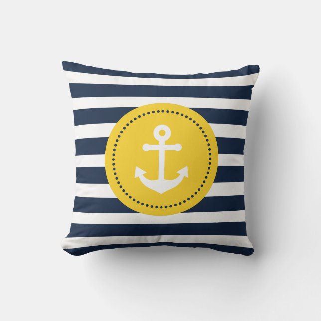 Coussin nautique jaune blanc bleu d'Ancre (Recto)