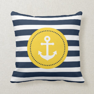 Coussin nautique jaune blanc bleu d'Ancre