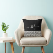 Coussin Nautique Noir Blanc Élégant monogramme initial Bai (Chaise)