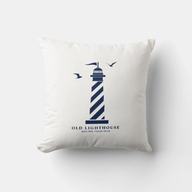 Coussin nautique, phare, bleu et blanc, (Recto)