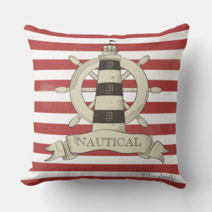 Coussin Nautique, Roue de bateau, Bandes rouges et blanche