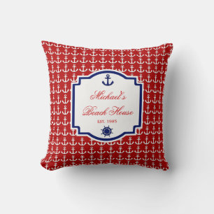 Coussin nautique rouge et bleu de l'Ancre du