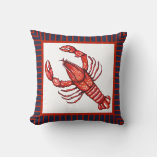 Coussin Nautique Rouge & Marine Frontière Aquarelle Crawfi