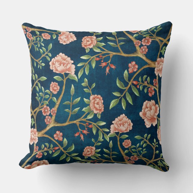 Coussin Navire Blush Pink Floral Chinoiserie Flore Verdure (Recto)