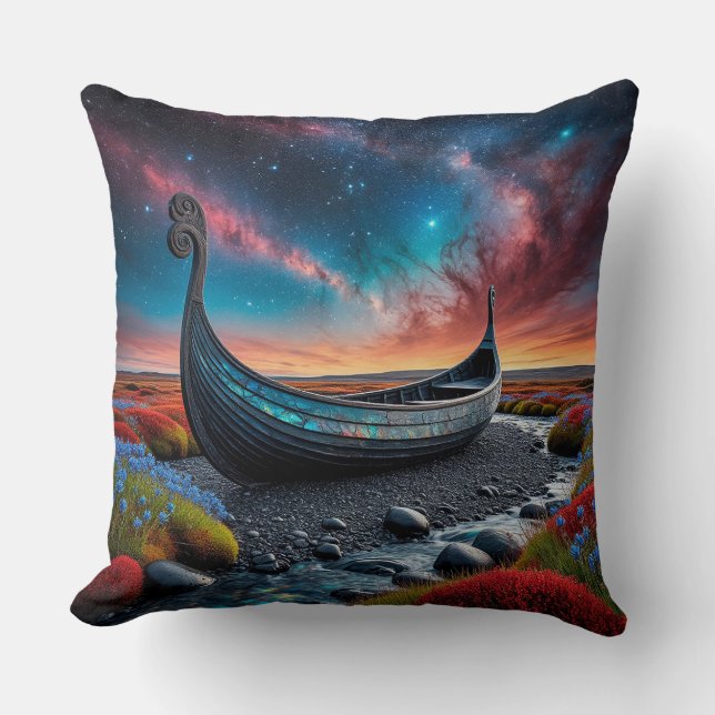 Coussin Navire long Viking sur un paysage vibrant (Recto)